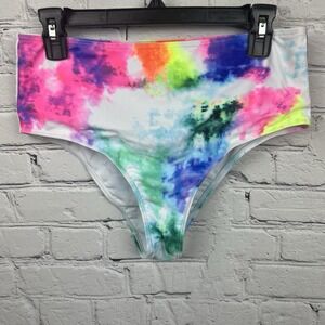 Shein Women Large Rainbow Tie Dye Lined Polyester Pull On Bikini Bottom Swimsuit